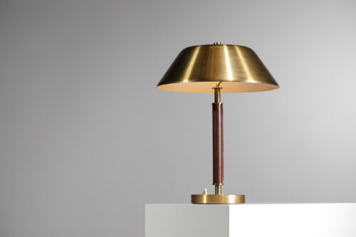 rare lampe suédoise Falkenbergs Belysning  laiton et cuir années 50 - G096