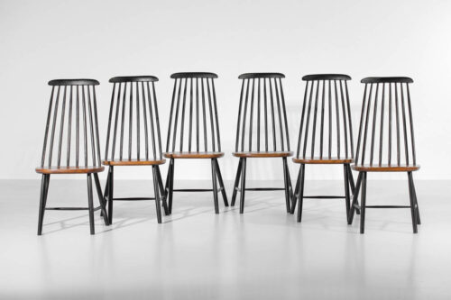 lot de 6 chaises Tapiovaara années 60 bois massig peint - G390