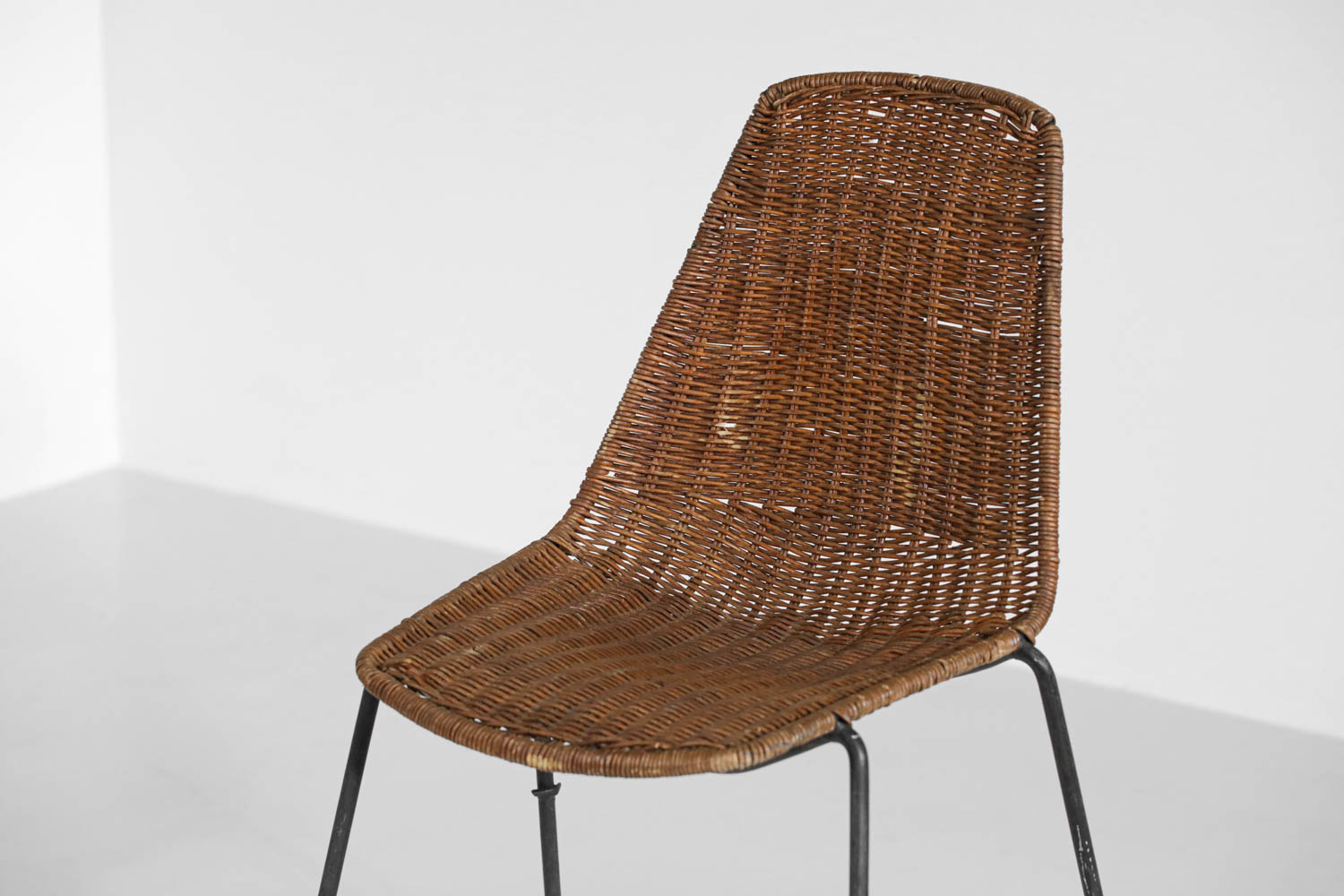 Paire de chaises rotin et métal Gian Franco Legler années 60 - G576