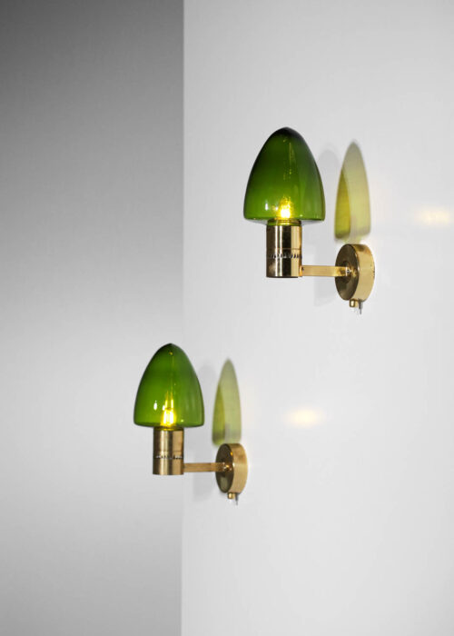 Paires d'appliques Hans agne Jakobsson vintage laiton et globe en verre années 50 scandinave suédoises - G399