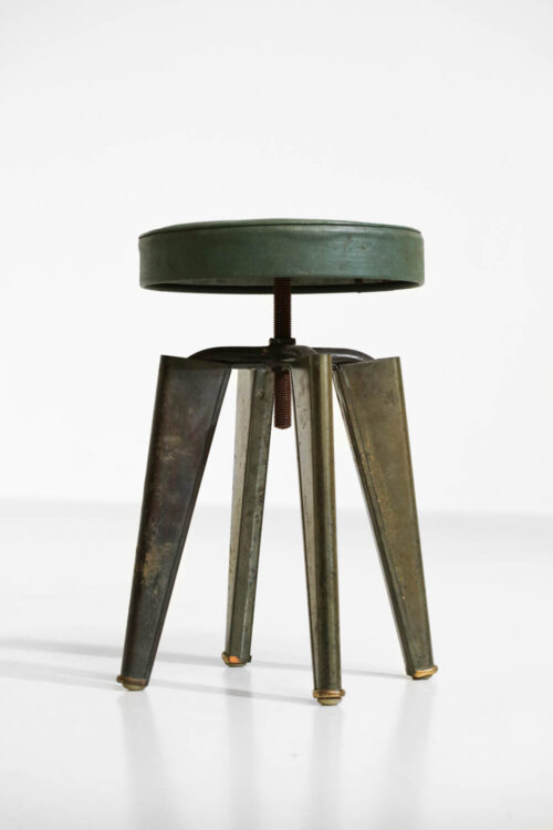 Tabouret "Clemenceau" édité par Maison Dominique 1955 cuir et métal - G384