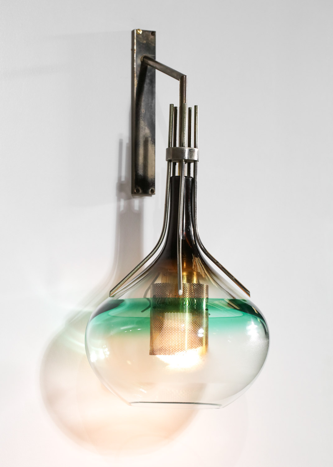 Pair of scandinavian sconces smoked glass and nickel plated steel 