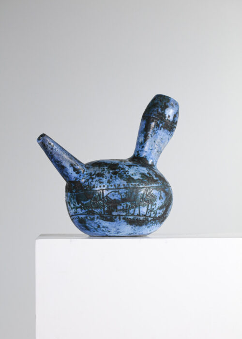 Vase céramique Jacques Blin émaille Bleue années 50 - G529
