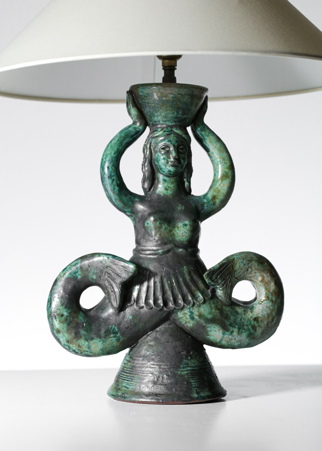 lampe de table sirène en céramique par André Rozay style George Jouve - G885