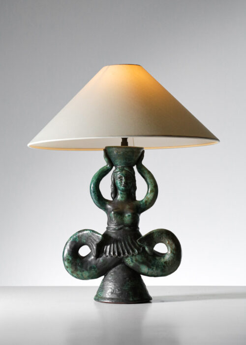 lampe de table sirène en céramique par André Rozay style George Jouve - G885