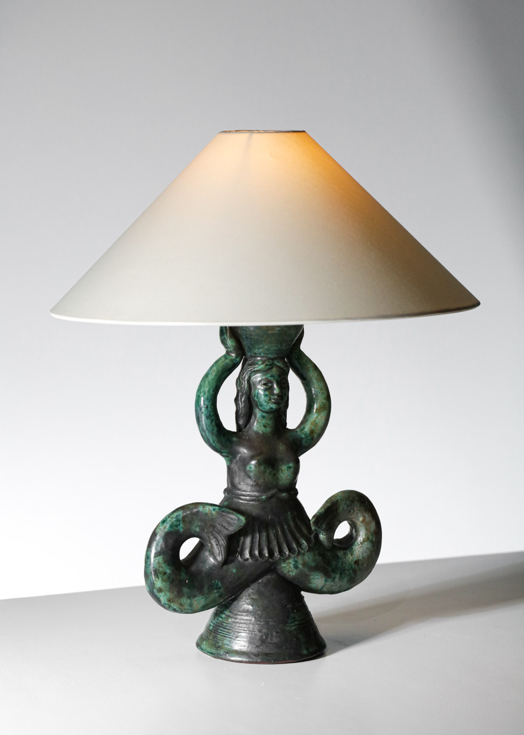 lampe de table sirène en céramique par André Rozay style George Jouve - G885