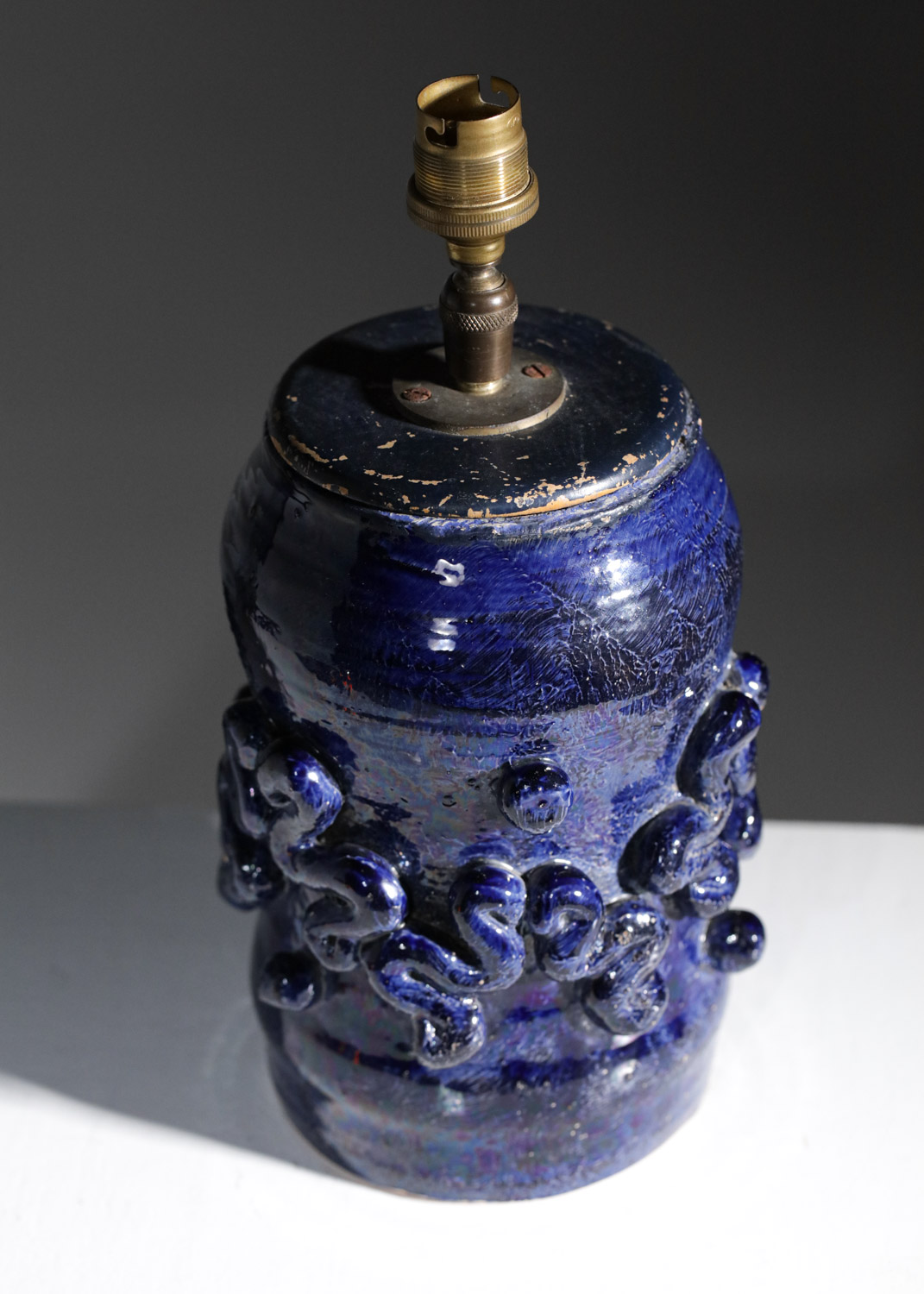 pied de lampe en céramique bleue Jean Austruy années 50 - G446