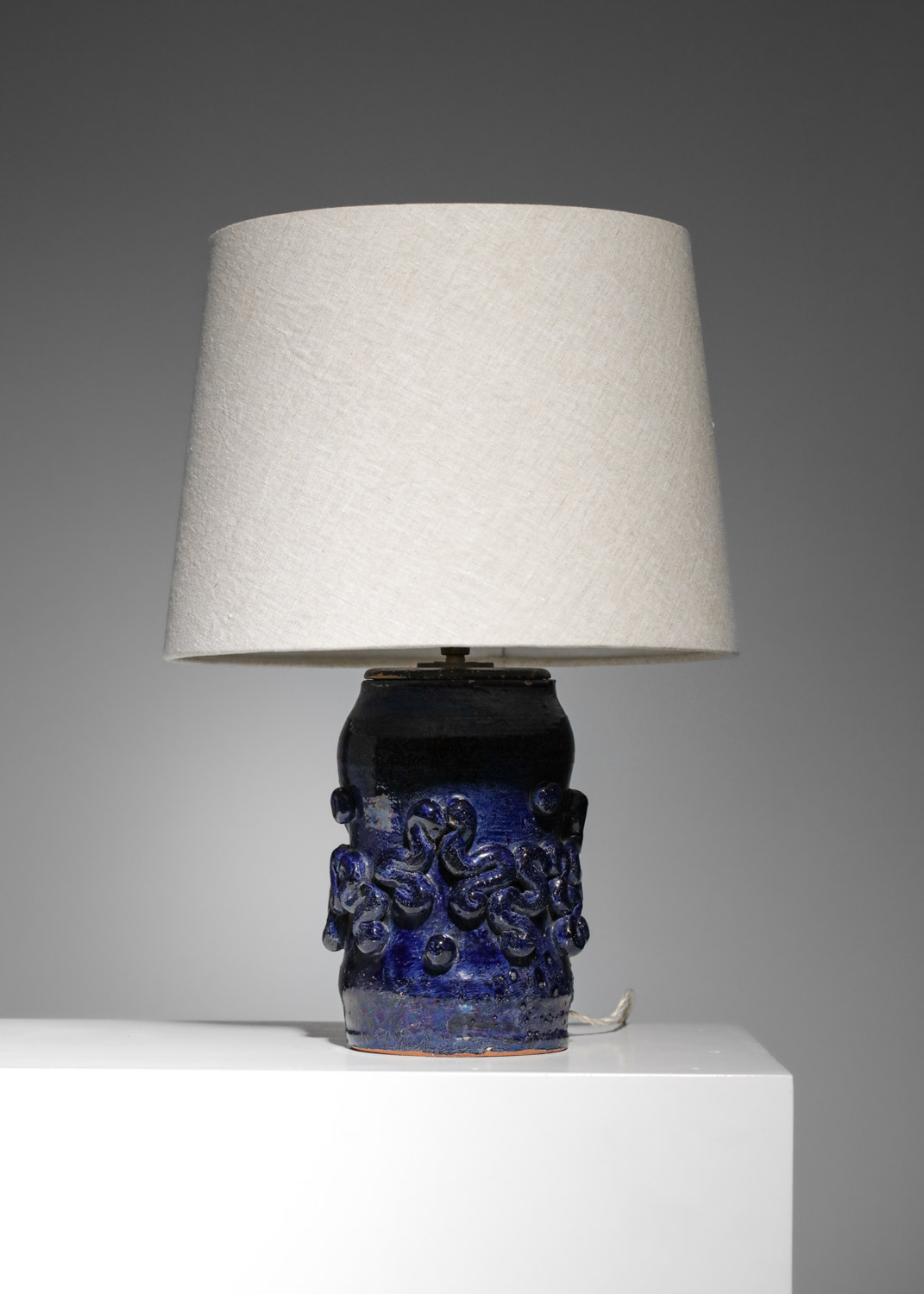 pied de lampe en céramique bleue Jean Austruy années 50 - G446