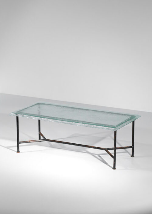 grande table à manger artisanale dalle de verre et métal pièce unique - G787