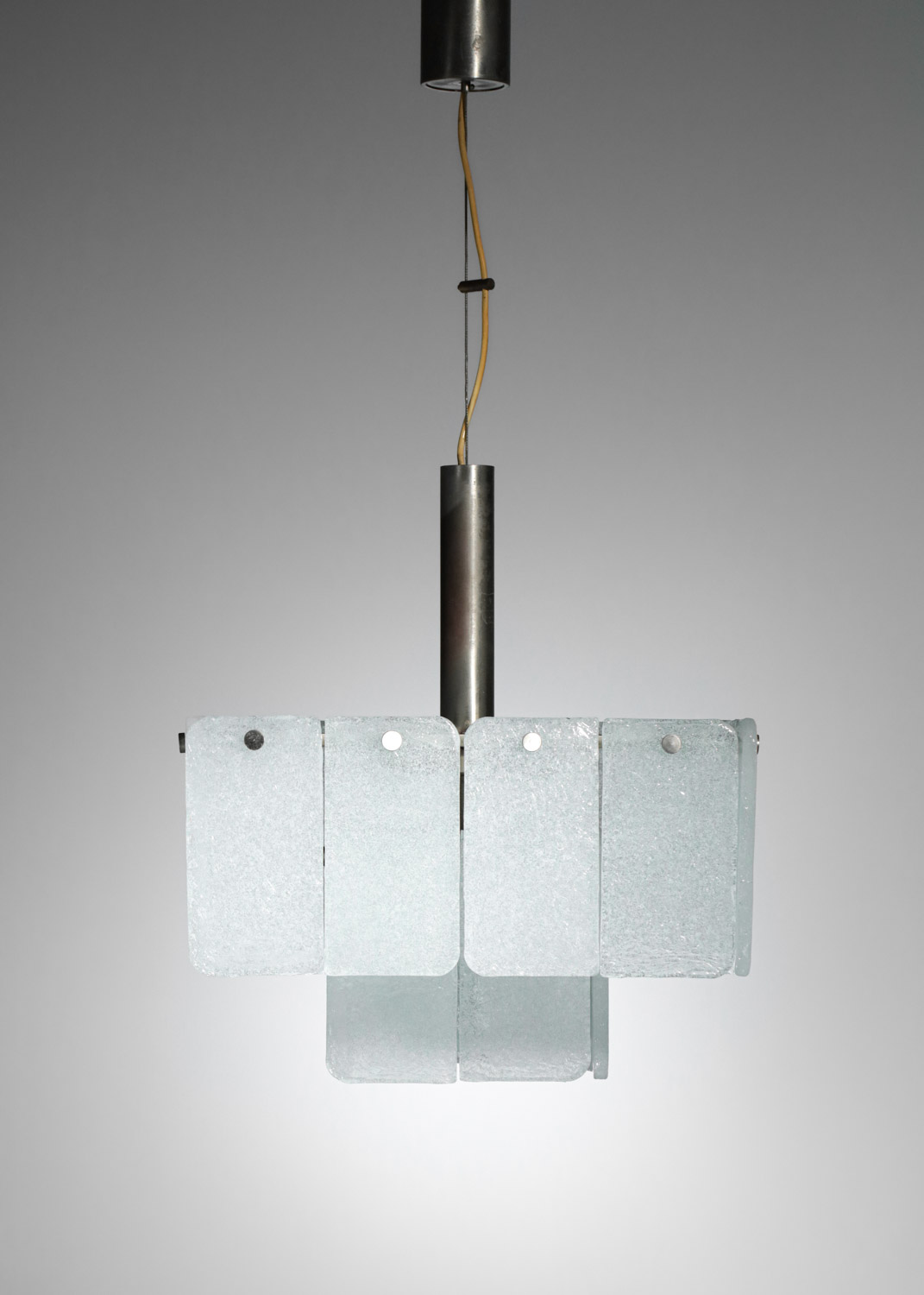 lustre italien carré années 60 dalle de verre de Murano - G843
