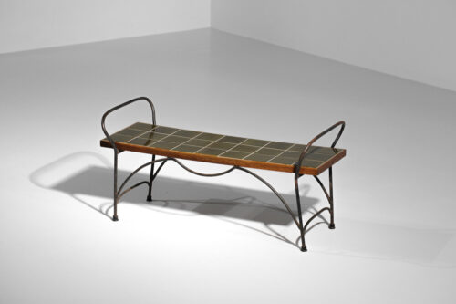 table basse en céramique kaki et piétement ondulé années 50 - G830