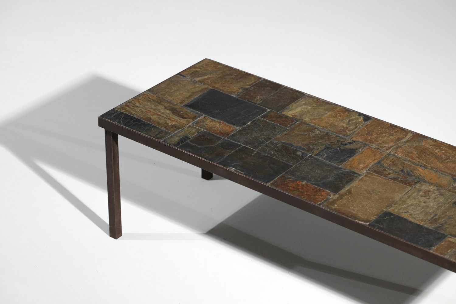 table basse pierre à carreau travail français années 50 - G873