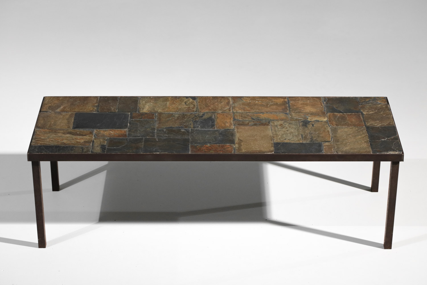 table basse pierre à carreau travail français années 50 - G873