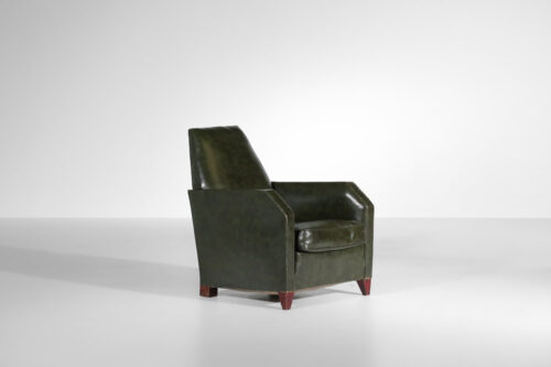 Fauteuil art déco des années 40 en simili cuir vert sapin