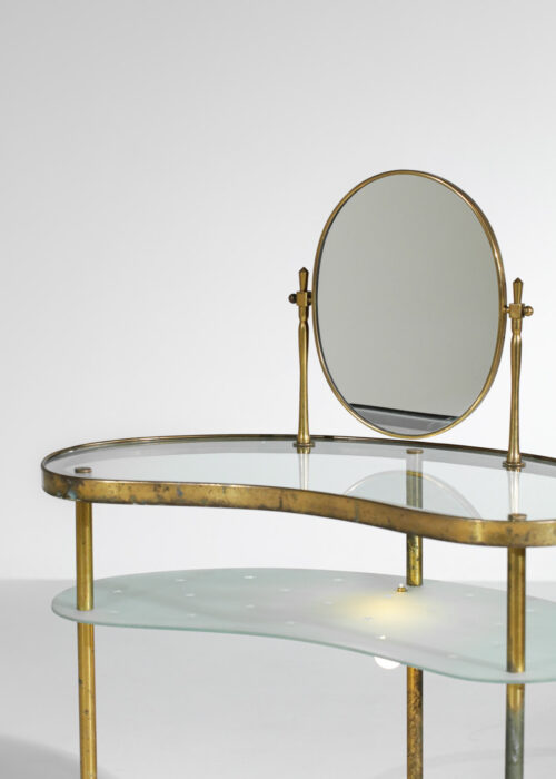 coiffeuse italienne attribuée à Luigi Brusotti années 50 en laiton verre miroir - H109