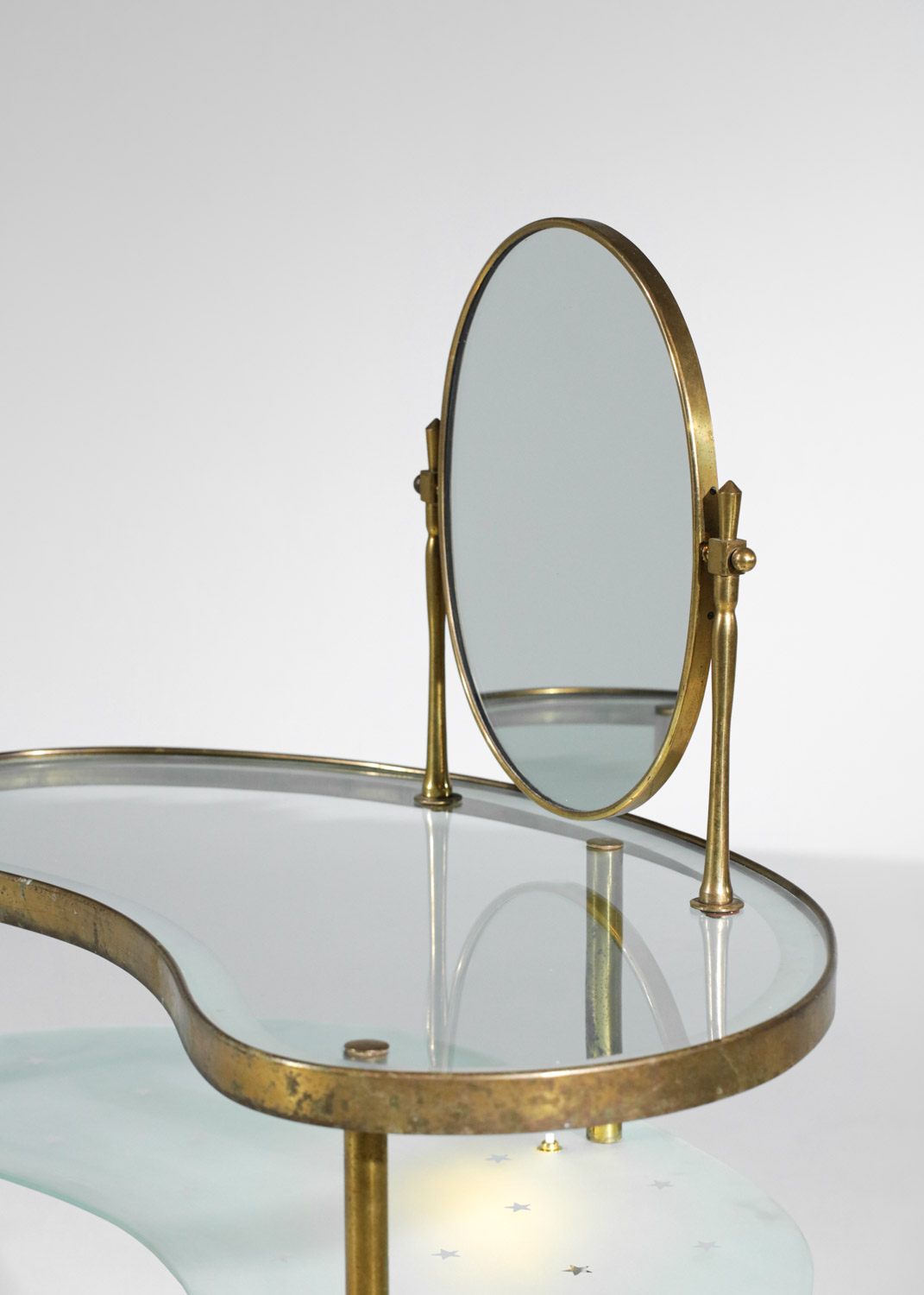 coiffeuse italienne attribuée à Luigi Brusotti années 50 en laiton verre miroir - H109