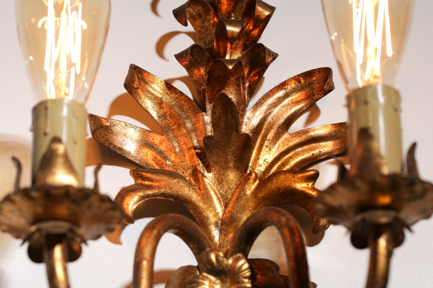 6 appliques fleurales feuillage doré années 50 style Jansen - E354