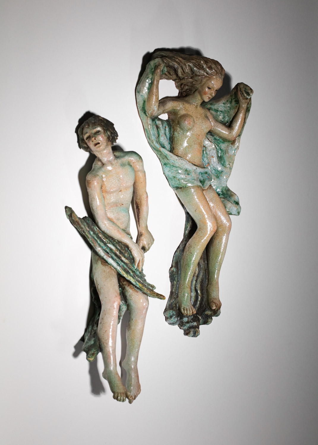 paire d appliques italiennes en céramique adam et eve sculpture - H146 - H147