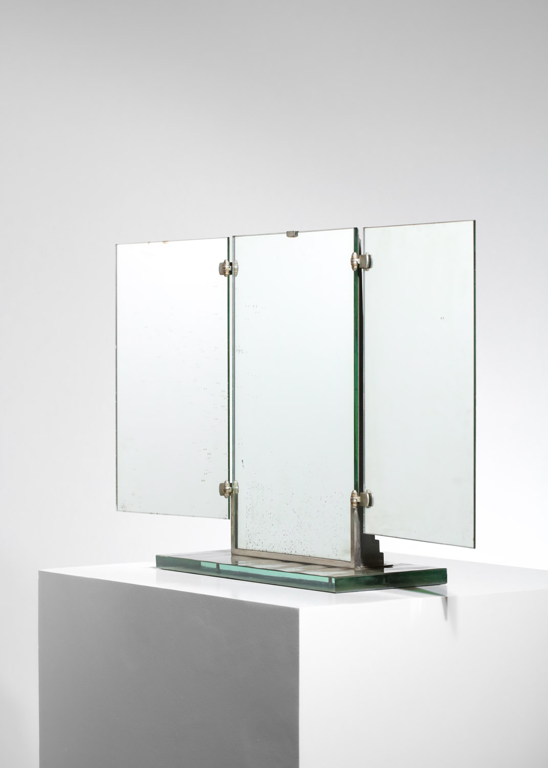 miroir triptyque Brot dalle de verre années 40 / 50 art déco moderniste - G385