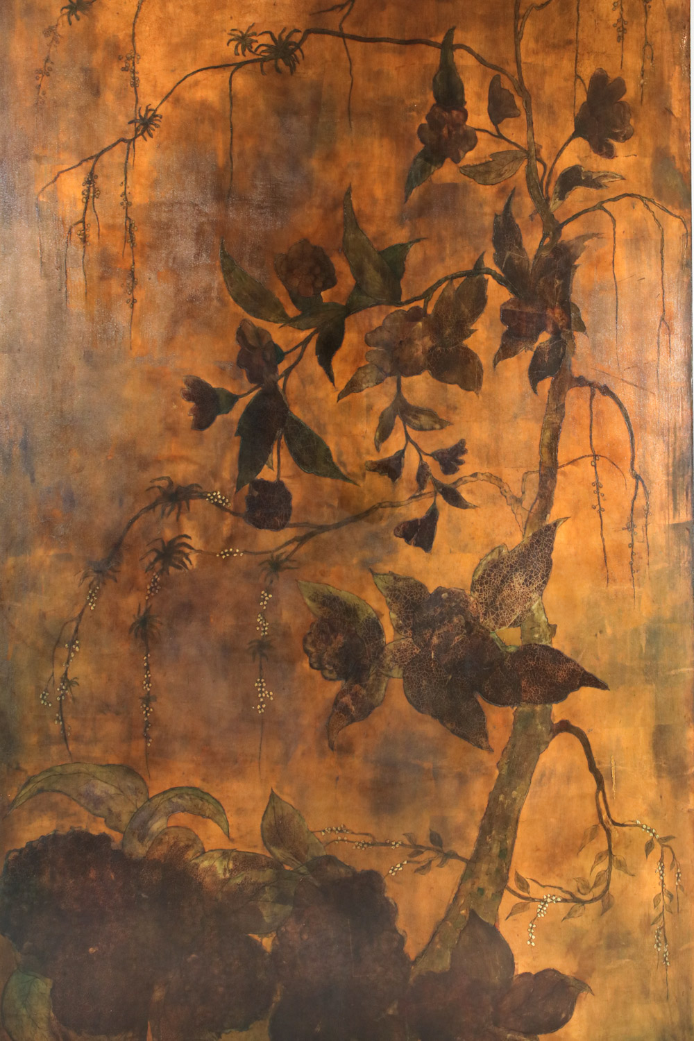 panneau de laque décoratif des années 30 40 art déco à décor floral - G064
