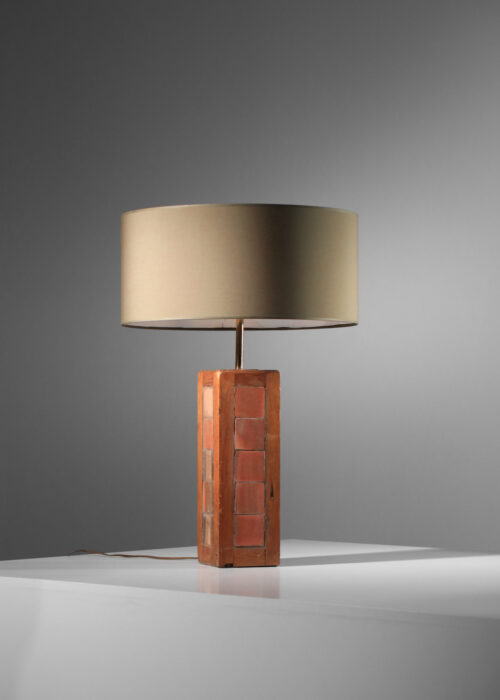 grande lampe de table en chêne et carreaux de céramique - H321