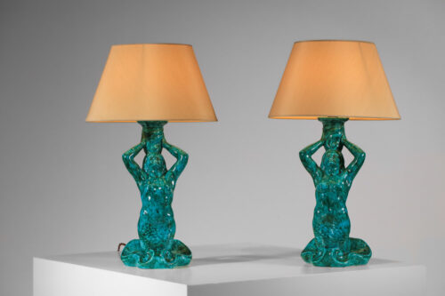 paire de lampes sirènes signées SRD Paris vertes bleues années 50 - F223