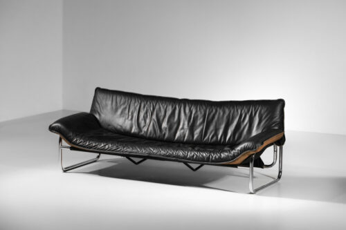 canapé sofa johan bertil haggstrom pour ikea années 70 en cuir et acier chromé