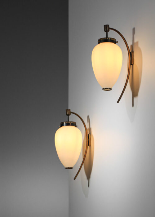 3 appliques italiennes attr à Stilnovo opaline olive suspendue - G678