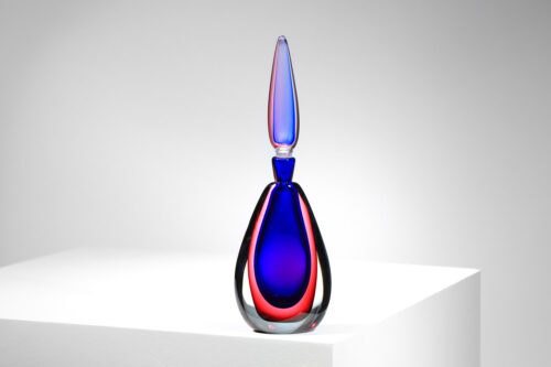 grand flacon bouteille en verre de Murano bleu et rouge années 60 - H480