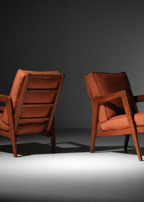 paire de fauteuil chauffeuse Perreau années 50 en chêne massif free span Guariche - F684