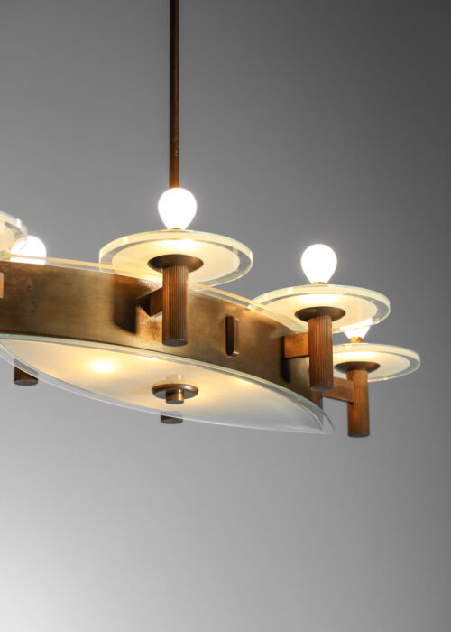 Lustre italien années 50 en verre et laiton ovale - G354