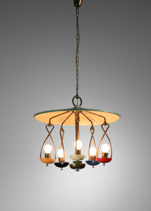 lustre suspension manège italien années 50 en laiton et métal laqué - H654