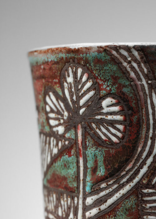 vase de Jean Derval en céramique des années 50 avec un décor d'oiseau  - H011 