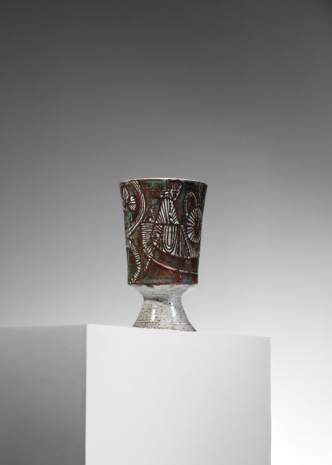 vase de Jean Derval en céramique des années 50 avec un décor d'oiseau - H011