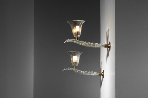 paire d'appliques italiennes en verre de Murano décor de feuille plume - H599