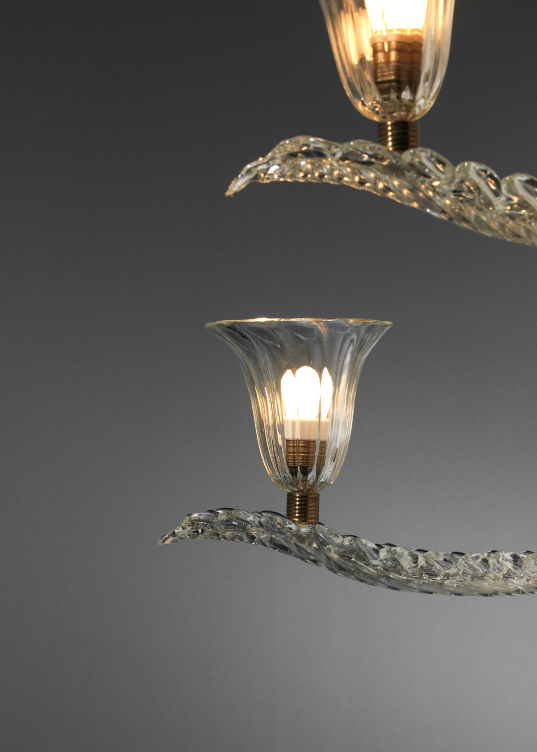 paire d'appliques italiennes en verre de Murano décor de feuille plume - H599