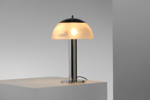 grande lampe de table italienne attr. à Sergio Mazza en metal chromé et verre holophane années 60 H718