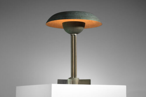 Grande lampe de table champignon moderniste années 40 patine vert de gris I005