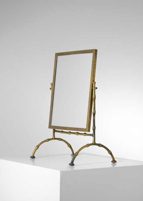 Miroir psyché en laiton massif bambou attribué à maison bagues années 40 I007