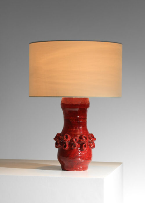 grande lampe de table en céramique Jean Austruy années 50 émaille rouge - H746