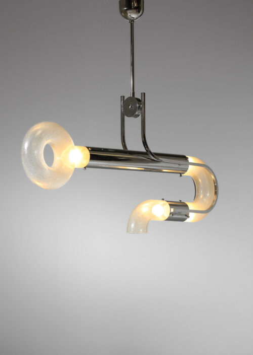 Italian chandelier by Carlo Nason Key shape in glass and chromed metal - I090 