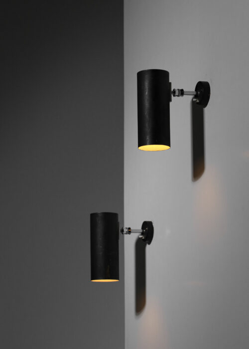 paire d'appliques françaises tubes en laiton laqué et métal chromé années 50 - H286