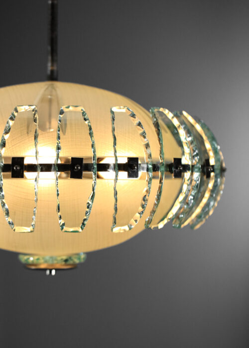 lustre italien en verre années 70 et métal chromé style Pietro Chiesa H585