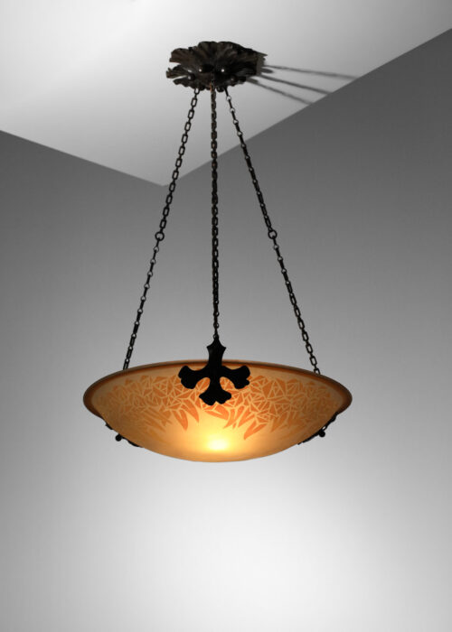 suspension vasque de Muller et frères Luneville en verre gravé à l'acide lustre des années 30 - I008