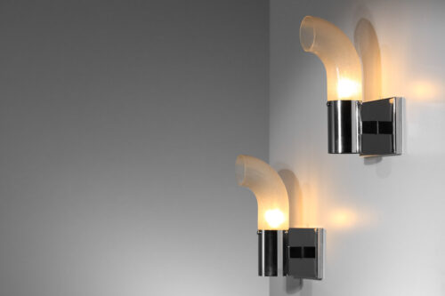 paire d'appliques carlo nason en verre bullé et acier chromé années 60 - G313