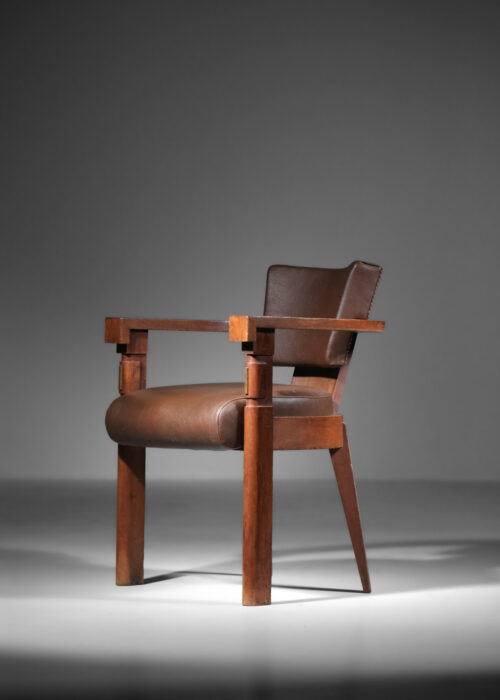 Fauteuil de bureau charles dudouyt en chêne massif art déco années 30