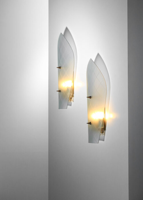 grande paire d'appliques italiennes en verre attribuées à  Pietro Chiesa années 60  - G721 