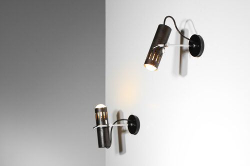 paire d'appliques alain richard spots laqués noir tubes orientables années 50 - H122
