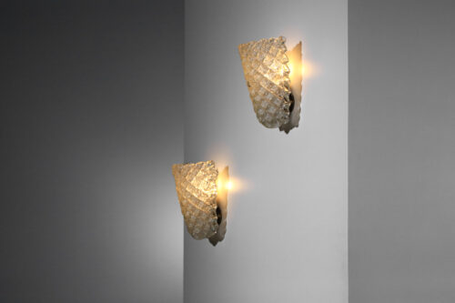 paire d'appliques italiennes attribuées à Barovier&Toso gaufrées restaurées - H210