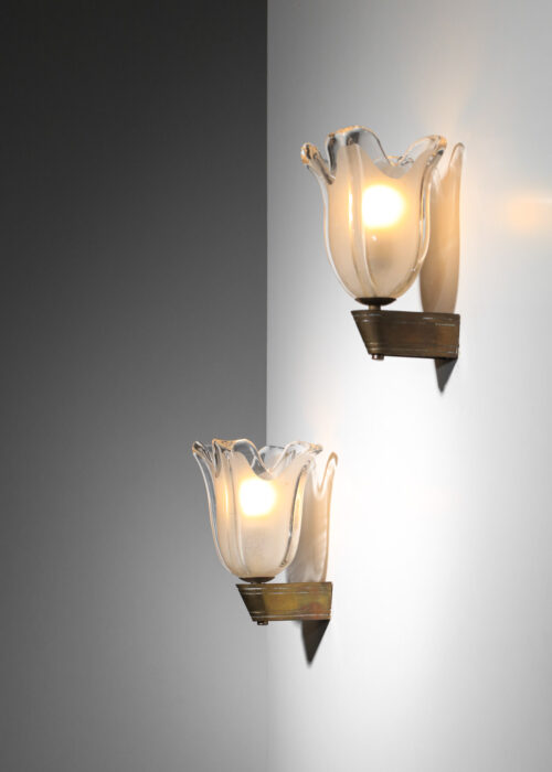 paire d'appliques italiennes tulipes attribuées à Barovier et Toso verre de Murano années 50 - I195 - I196